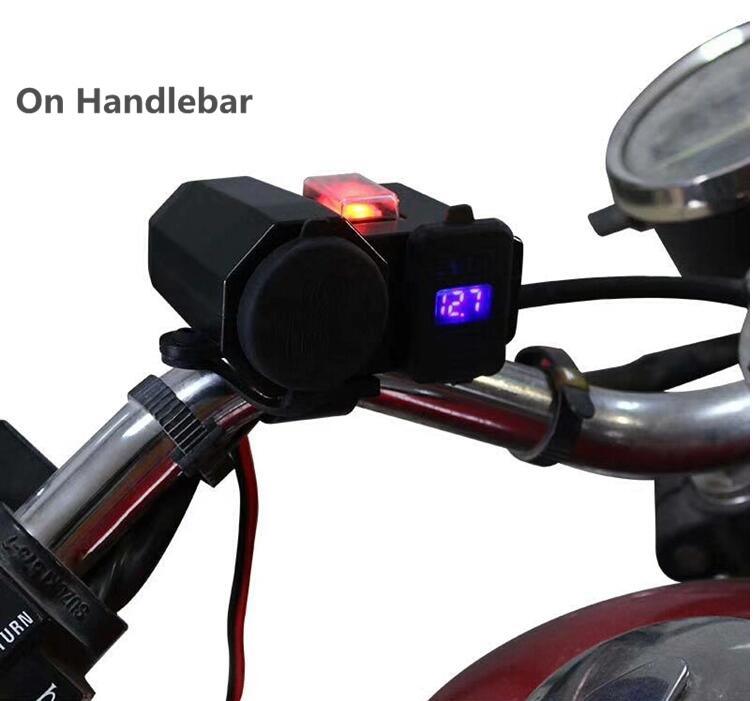 Cargador USB 4.2A para motocicleta con voltímetro y toma de encendedor de cigarrillos